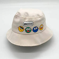 Дитяча панама зі смайликами Біла / Літня панамка з принтом