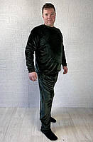 Піжама тепла чоловіча махрова для сну однотонна зимова зелений 48-58р.