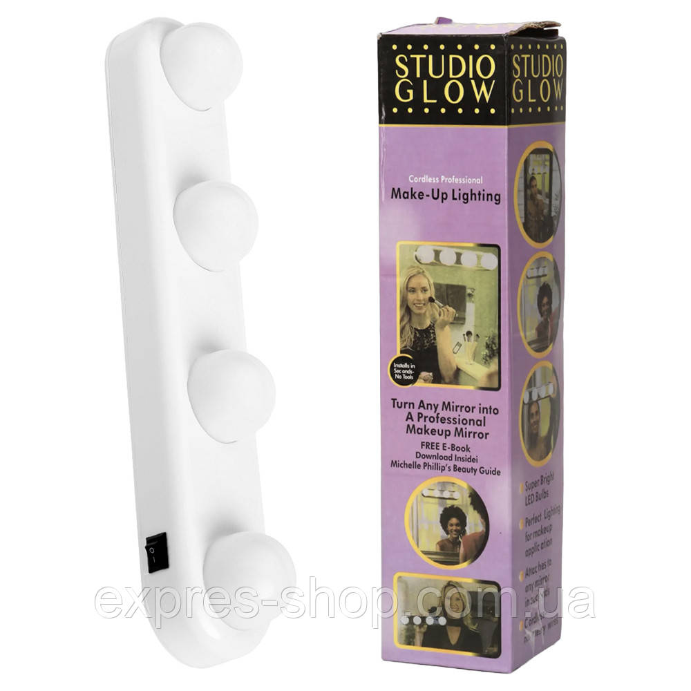 Бездротова Підсвітка на дзеркало STUDIO GLOW 4 шт / LED Лампочки на присосках для дзеркала, фото 1