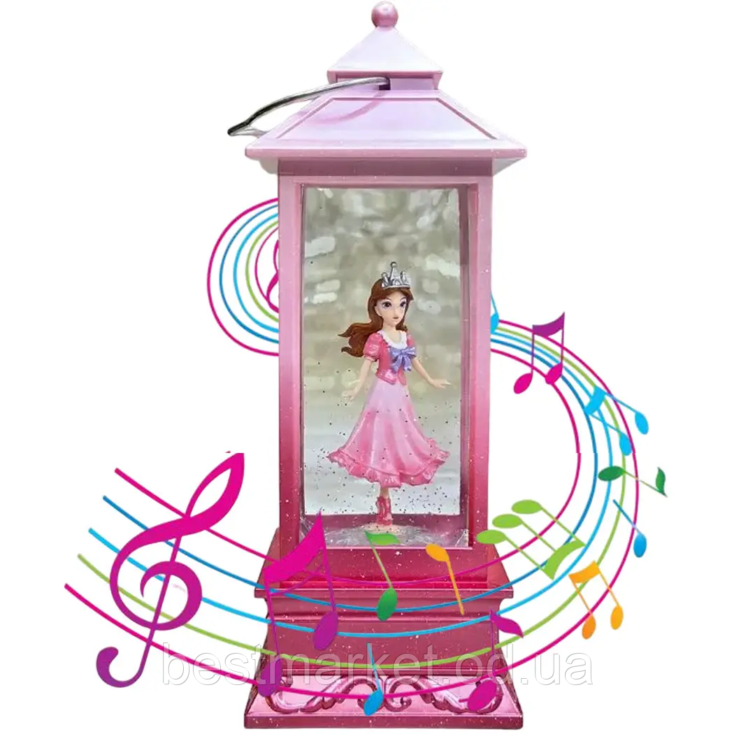 Нічник дитячий балерина Жанна на батарейках і USB/Декоративна лампа з музикою і снігом, фото 1