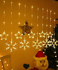 Новорічна світлодіодна гірлянда штора з зірками-сніжинками теплий колір 3х0.8 м від мережі SFK-19 M