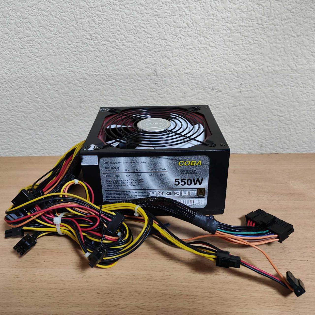 Cтандартний блок живлення б/в COBA CS-550IT 82+ 550 Вт 24 pin/2шт доп.живлення відеокарти 6+2 Pin