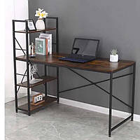 Стильний письмовий стіл лофт зі стелажем збоку, Комп'ютерний офісний стіл із металу з полицями