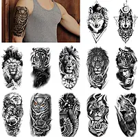 Набір чоловічих тимчасових тату розмір 21*12 перекладні тату лев вовк тату-рукав 12 штук