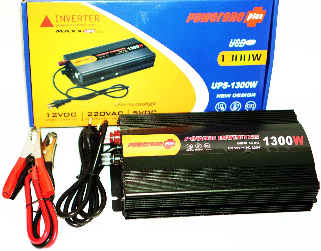 Інвертор PowerOne 1300W із зарядкою 12V220V Перетворювач, фото 1