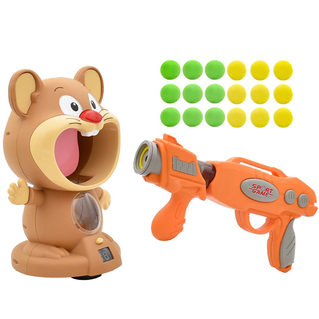 Інтерактивна гра повітряний тир Hamster With Gunner Пістолет з м'ячиками та мішень Хом'як з дисплеєм рахунку