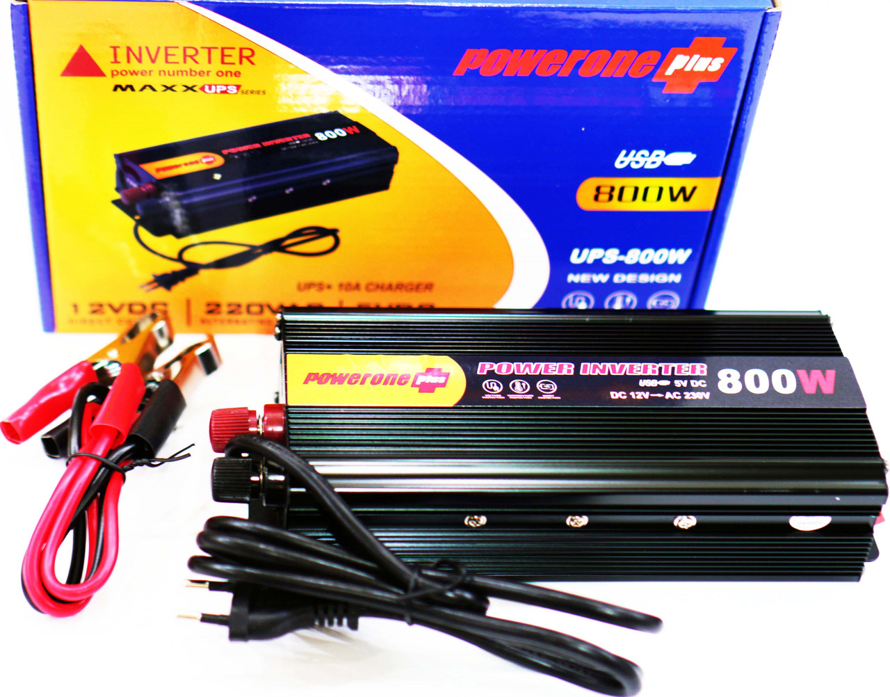 Інвертор PowerOne 800W із зарядкою 12V220V Перетворювач, фото 1