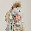 Тепла дитяча шапка на зав'язках на 3 4 5 років, Шапка на зав'язках із підкладкою фліс з помпоном, фото 8