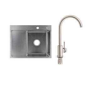 Готове рішення для кухні: Lidz Handmade H6350L Мийка інтегрована крило зліва Brushed Steel+Lidz Aria 015F