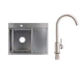 Готове рішення для кухні: Lidz Handmade H6350R Мийка інтегрована крило зправа Brushed Steel+Lidz Aria 015F