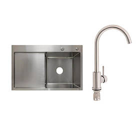 Готове рішення для кухні: Lidz Handmade H7849L Мийка інтегрована крило зліва Brushed Steel+Lidz Aria 015F