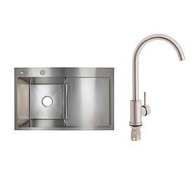 Готове рішення для кухні: Lidz Handmade H7849R Мийка інтегрована крило зправа Brushed Steel+Lidz Aria 015F