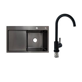 Готове рішення для кухні: Lidz Handmade H7849BL Мийка інтегрована крило зліва Brushed Black PVD+Lidz Aria 015F