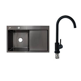 Готове рішення для кухні: Lidz Handmade H7849BR Мийка інтегрована крило зправа Brushed Black PVD+Lidz Aria