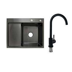 Готове рішення для кухні: Lidz Handmade H6350BL Мийка інтегрована крило зліва Brushed Black PVD+Lidz Aria 015F