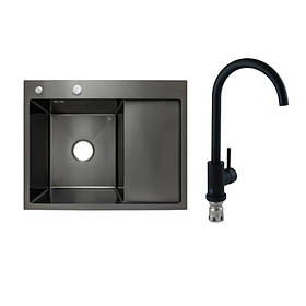 Готове рішення для кухні: Lidz Handmade H6350BR Мийка інтегрована крило зправа Brushed Black PVD+Lidz Aria