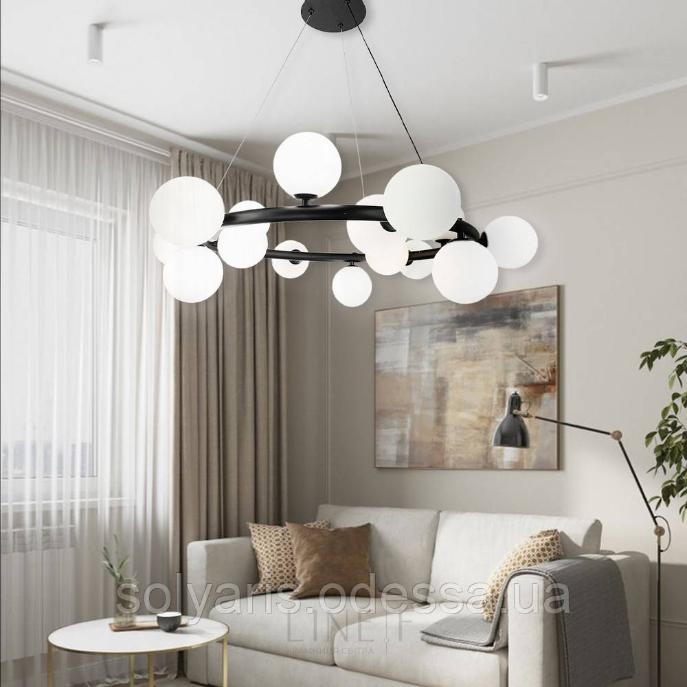 Люстра підвісна кільцева на 15 білих плафонів SG 2248/15 BK+WT, фото 1