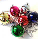 Набір новорічних  іграшок кольорові 6 шт 10 см | прикраси ялинкові | новорічні іграшки, фото 4