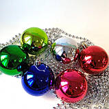 Набір новорічних  іграшок кольорові 6 шт 8см | прикраси ялинкові | новорічні іграшки, фото 5