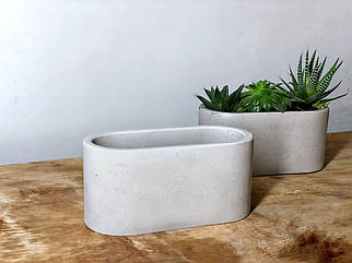 Бетонне кашпо OVAL. Горщик для рослин. Овальне кашпо для сукуленту або стабілізованого моху 16,5х8 см