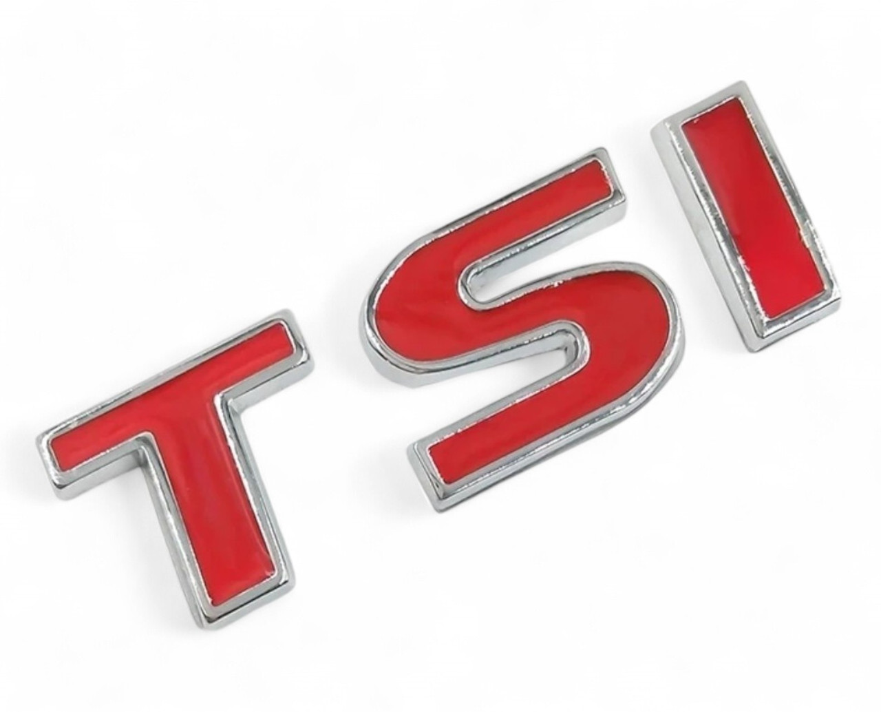 Емблема напис TSI для Volkswagen червона з хромом 80х26 мм (на скотчі) 1K9853675C, фото 1