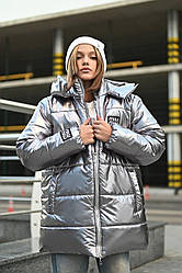 Зимова тепла куртка для дівчат підлітків, срібло, розміри на рости 146-170