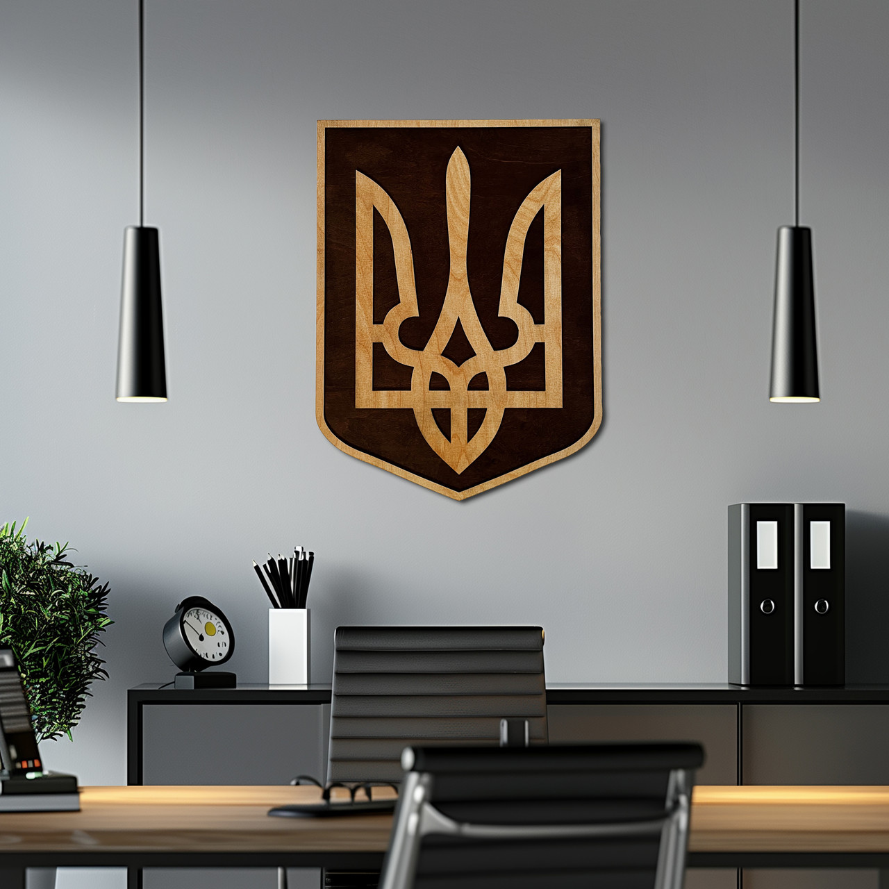 Декор Герб України тризуб класичний дерев'яний декор для дому 50x38 см Woodyard (28 тризуб--50x38)