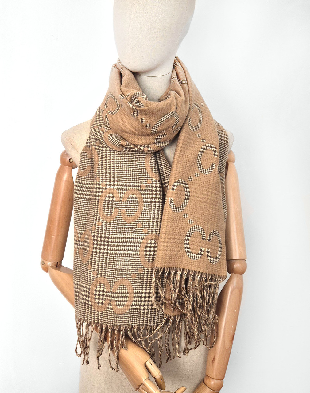 Палантин кашеміровий Гуччі двосторонній бежевий, фото 1