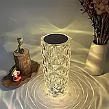 Кришталева настільна лампа Ромб Rgb Crystal Rose, 4 режими сенсорне керування USB, фото 3