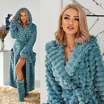 Жіночий довгий махровий халат (р.S-M,L-XL,2XL-3XL) полірована махра