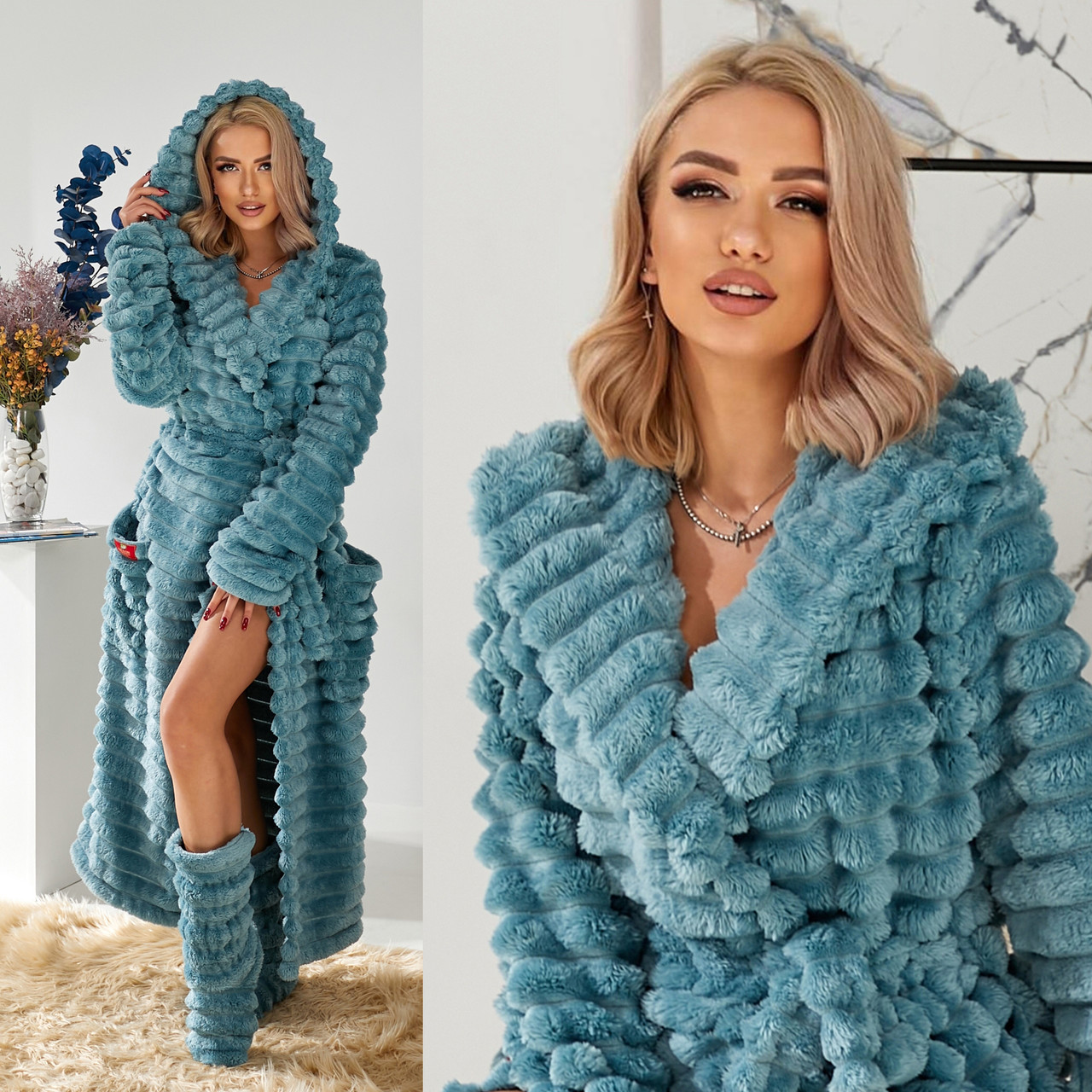 Жіночий довгий махровий халат (р.S-M,L-XL,2XL-3XL) полірована махра, фото 1