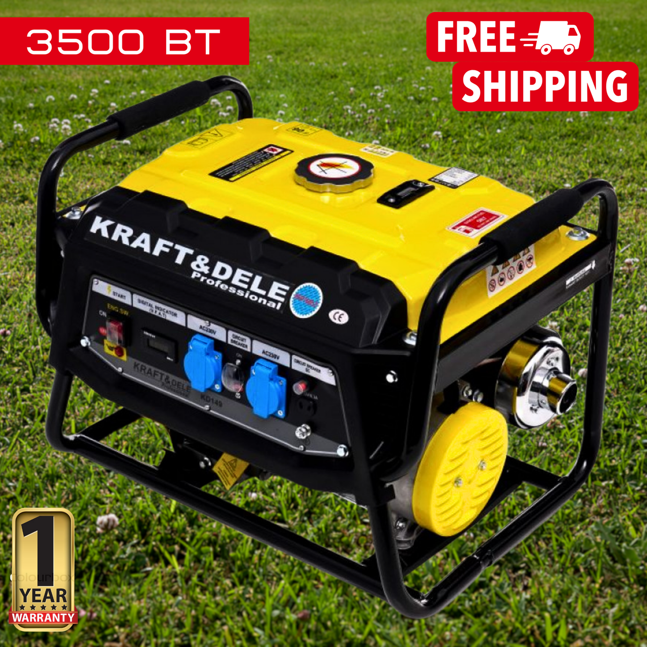 Бензиновий Генератор 3,5 кВт 1 Фаза з Дисплеєм з Ручним Запуском Kraft&Dele KD149 3500 Вт Електрогенератор з AVR 220В