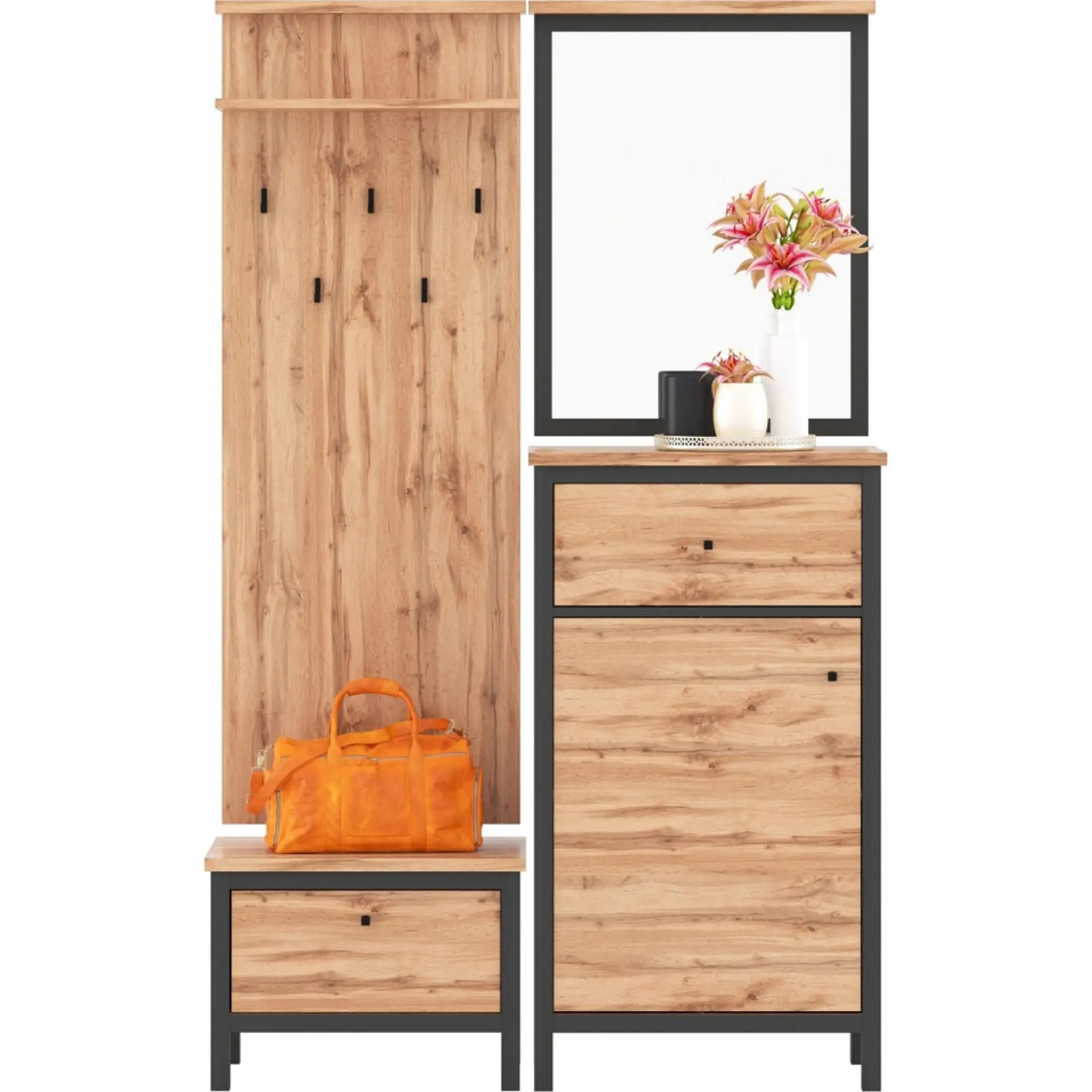 Набір меблів в передпокій Gerbor Чос N9963 Дуб Тахо + Чорний 117х39х188 см, фото 1