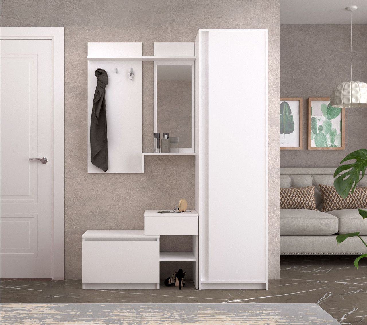 Передпокій з шафою Компанит Брайтон Білий (142х37,6х200 см), фото 1