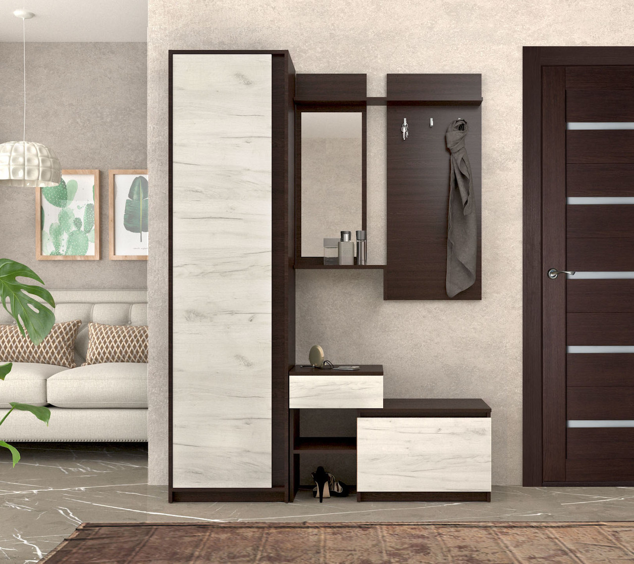 Передпокій з шафою Компанит Брайтон Венге + Дуб крафт білий (142х37,6х200 см), фото 1