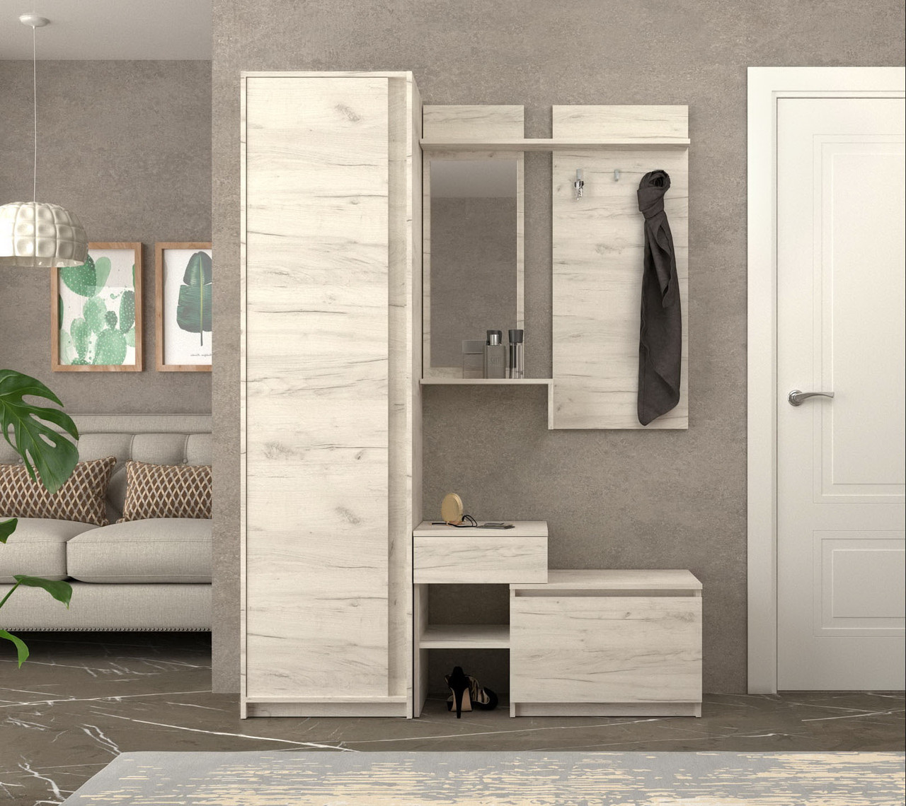 Передпокій з шафою Компанит Брайтон Дуб крафт білий (142х37,6х200 см), фото 1