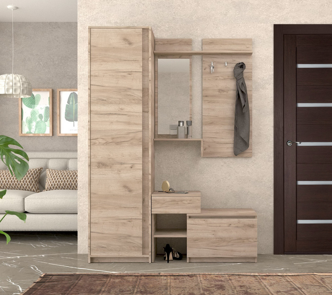 Передпокій з шафою Компанит Брайтон Дуб крафт сірий (142х37,6х200 см), фото 1