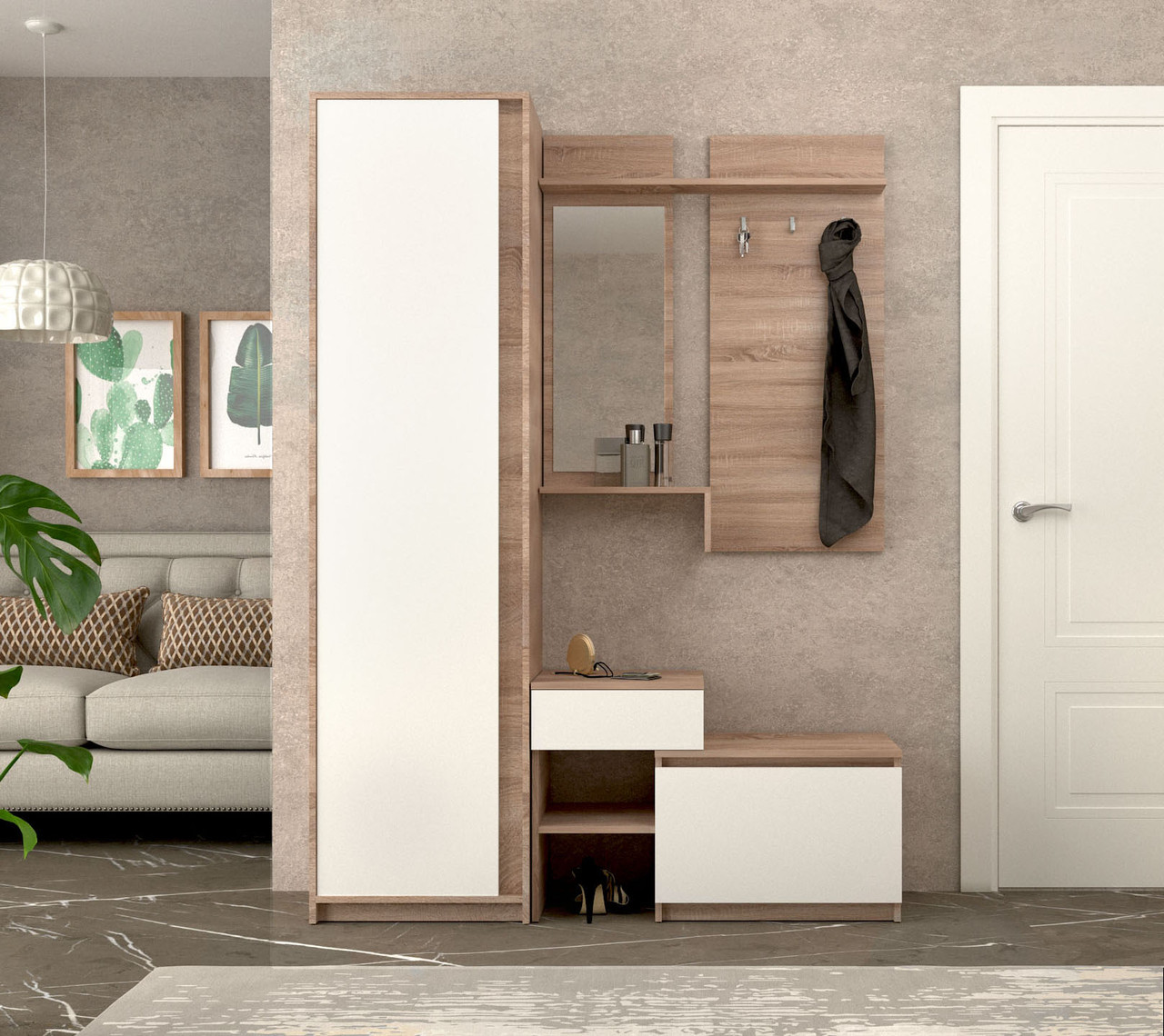 Передпокій з шафою Компанит Брайтон Дуб сонома + білий (142х37,6х200 см), фото 1