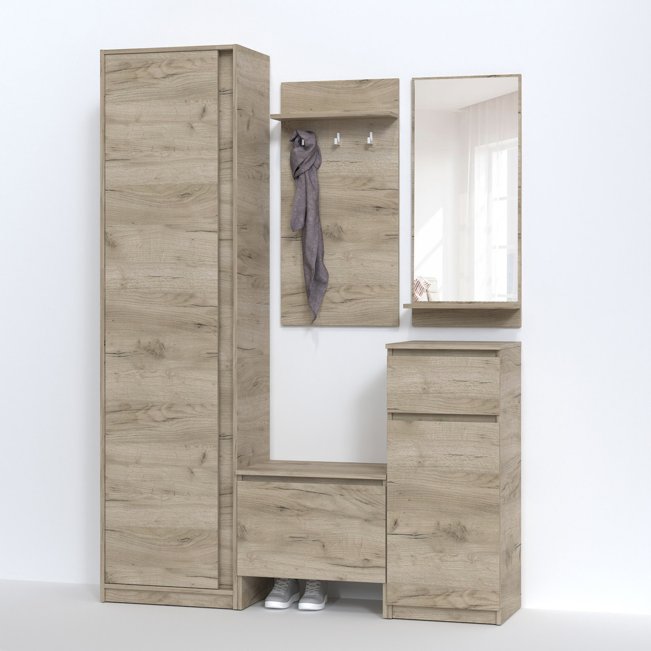 Передпокій з шафою Компанит Брайтон Дуб крафт сірий (147х37,6х200 см), фото 1