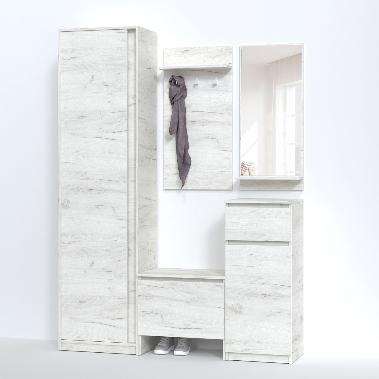 Передпокій з шафою Компанит Брайтон Дуб крафт білий (147х37,6х200 см), фото 1