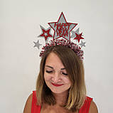 Аксесуар для новорічної фотосесії Новорічний обруч зі срібними та червоними зірками. Новорічна корона, фото 2