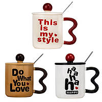 Керамічна чашка з ложкою "My style" 300 мл, 3 дизайни