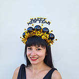 Золотисто чорна Корона на новий рік з кульками та мішурою, фото 3