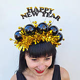 Золотисто чорна Корона на новий рік з кульками та мішурою, фото 6