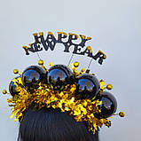 Золотисто чорна Корона на новий рік з кульками та мішурою, фото 8