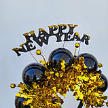 Золотисто чорна Корона на новий рік з кульками та мішурою, фото 10