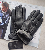 Чоловічі шкіряні рукавички теплі чорні