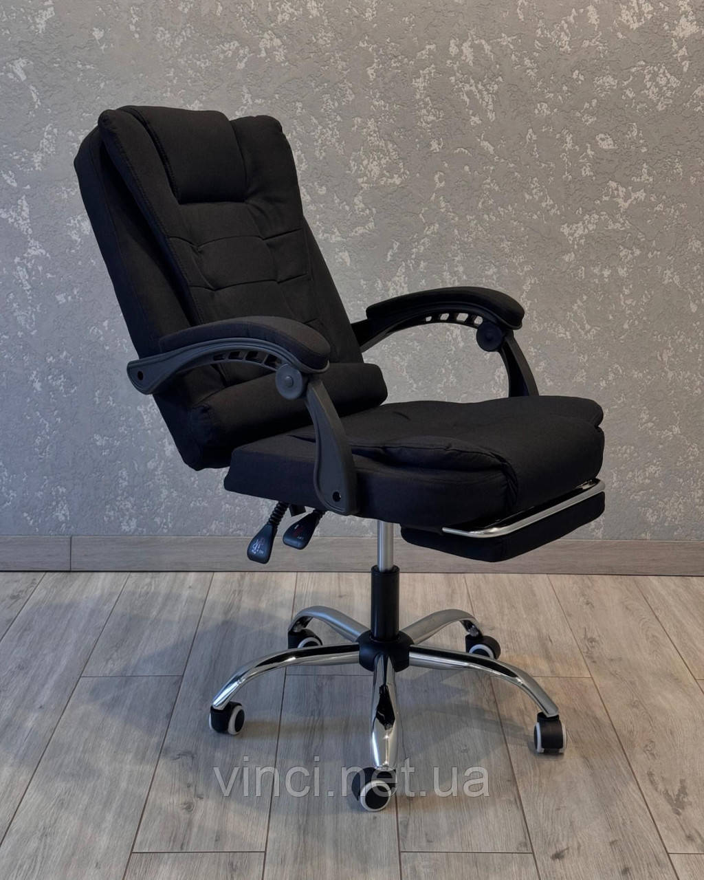 Офісне крісло з тканини + підніжка Комп'ютерне крісло BOSS KO22CZ-MAT ЧОРНИЙ колір ВІДМІННА ЯКІСТЬ, фото 1