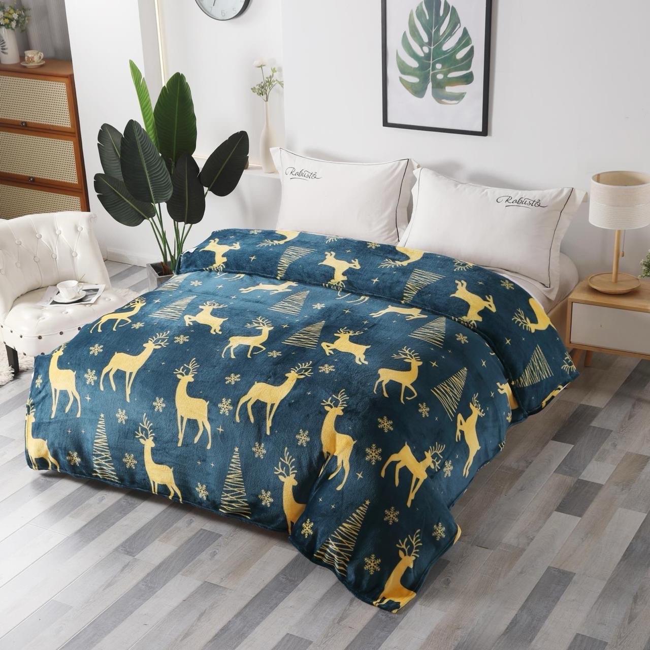 Новорічний плед із мікрофібри євро 200*230 з оленями, фото 1