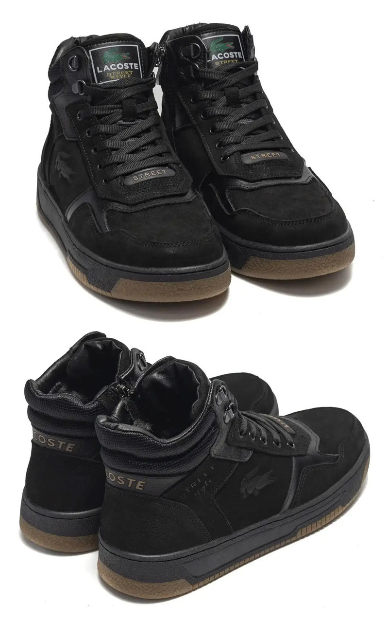 Чоловічі зимові нубук черевики Lacoste LK Step Black, кросівки зимові Лакоста чорні, спортивні черевики
